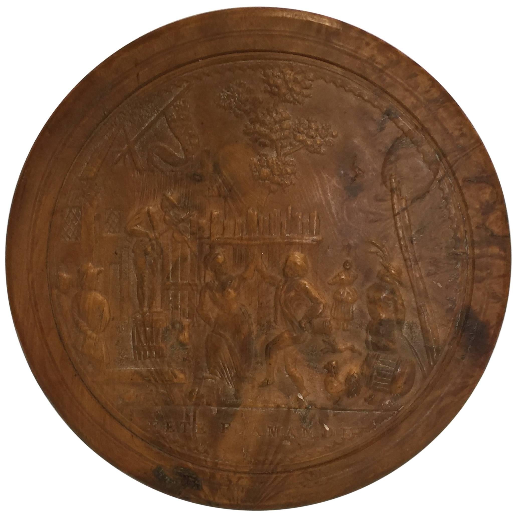 Gepresste Schnupftabakdose aus Holz, 19. Jahrhundert „Fete Flamande“