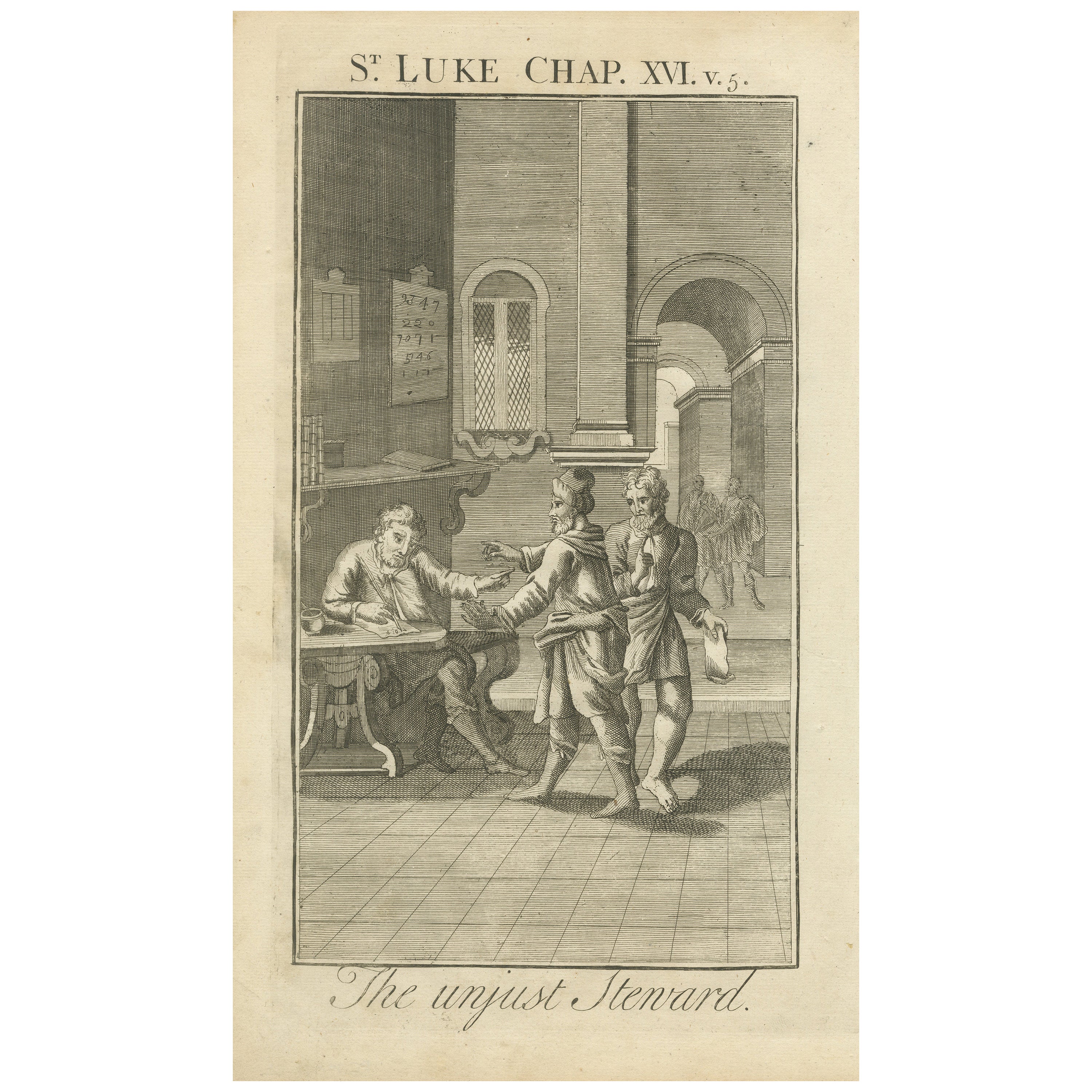 The Unjust Steward Engraving – Luke XVI Parable Scene 1735