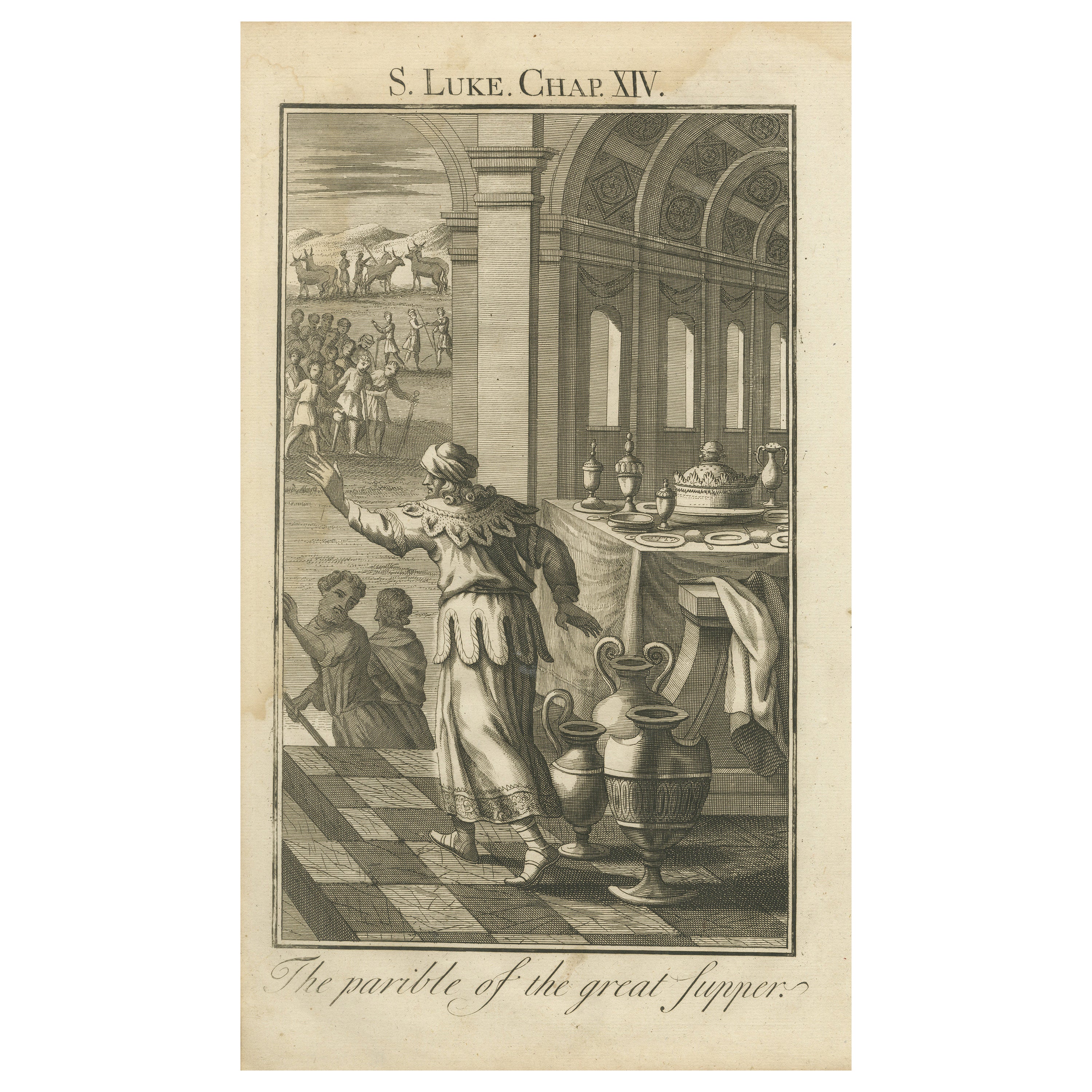 The Great Supper Engraving – Luke XIV Parable Scene 1735 For Sale