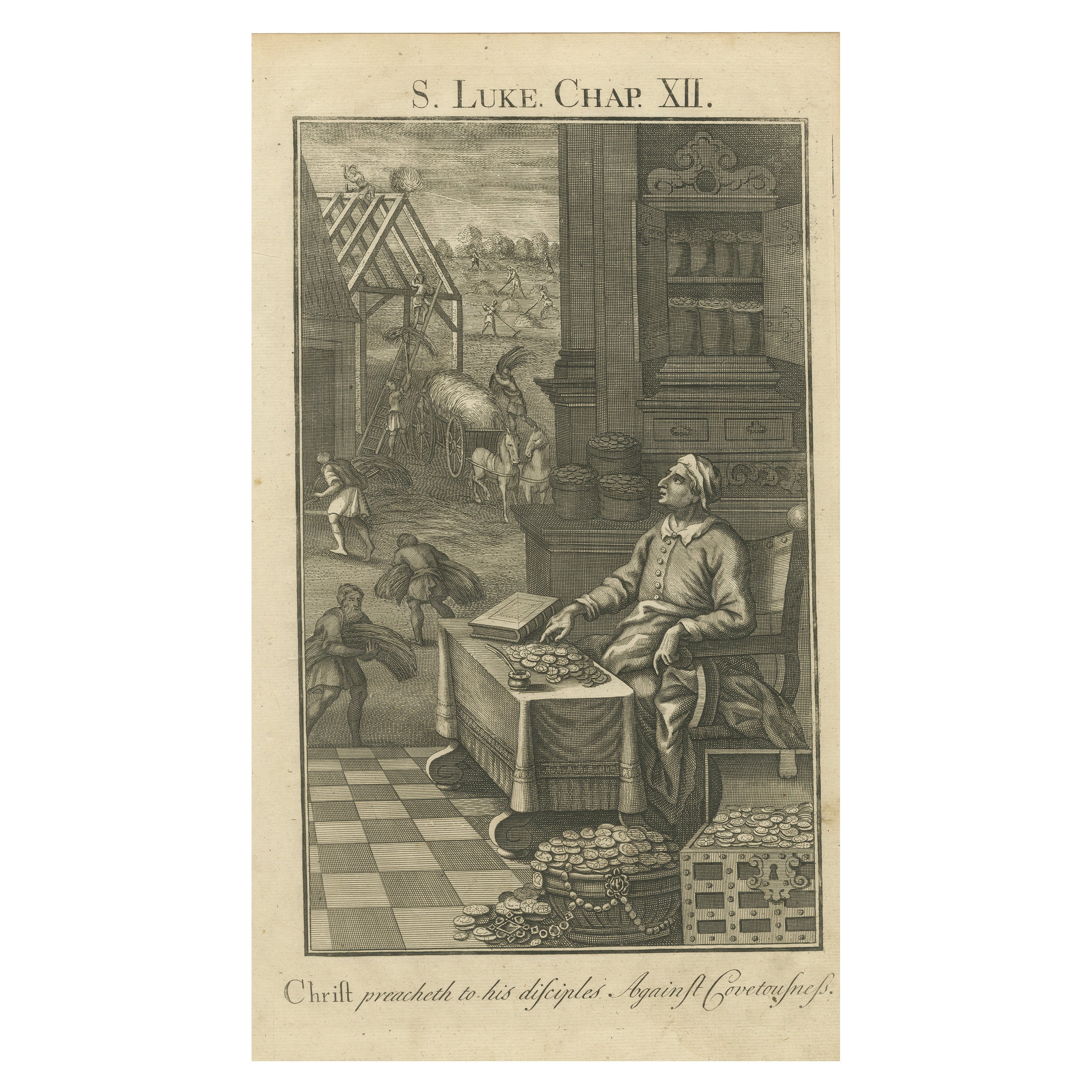 Parable of the Rich Fool Engraving – Luke XII Covetousness 1735