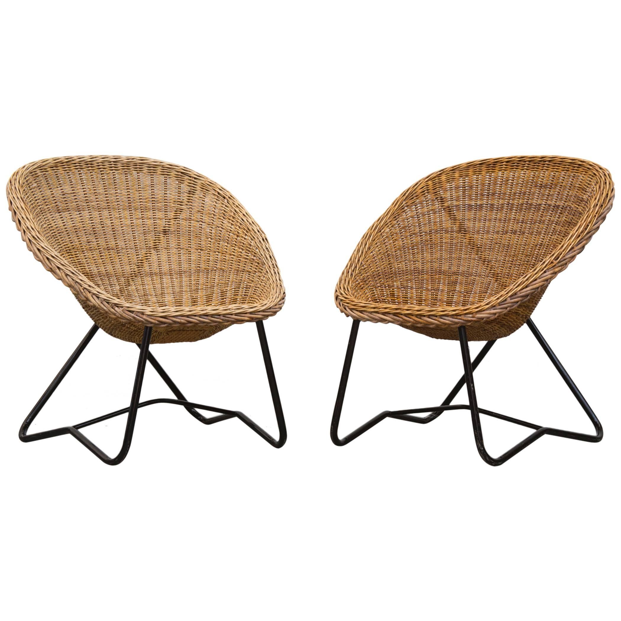 Pair of Dirk Van Sliedrecht Woven Bowl Chairs