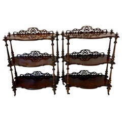 Unusual Pair of Antique Victorian Quality Burr Walnut Whatnots