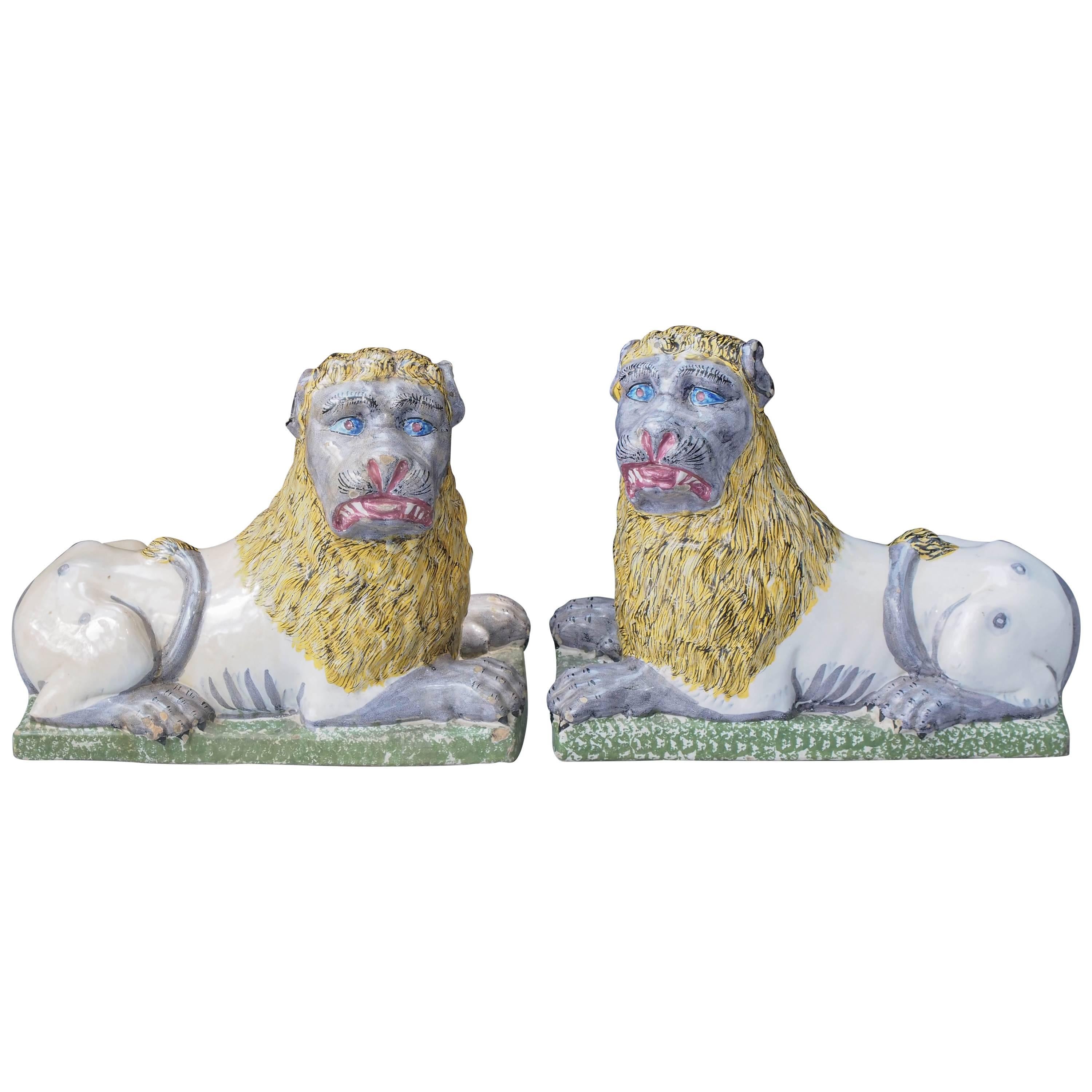 Pair of Late 18th-Early 19th Century Luneville Lions For Sale