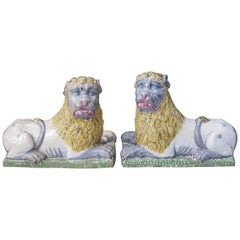 Pair of Late 18th-Early 19th Century Luneville Lions