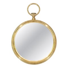 Miroir mural italien en laiton Montre de Poche Or Milieu de Siècle