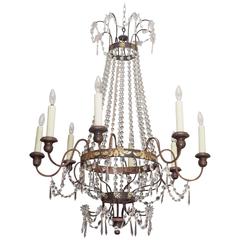 Italian Empire Tole Chandelier with Crystal Dressing 10