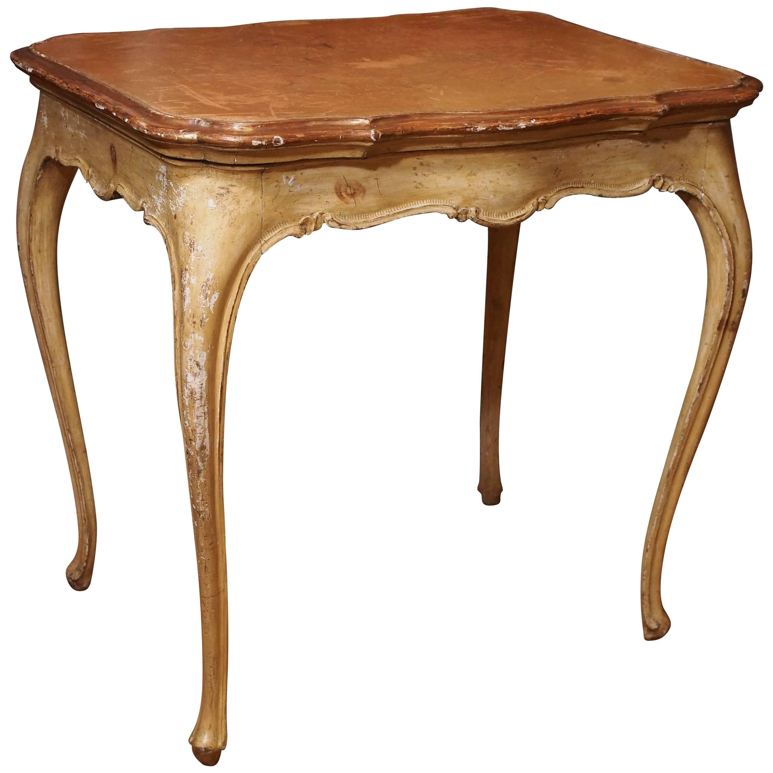Italian Painted Occasional Table with Leather Top For Sale