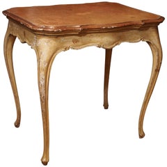 Antique Italian Painted Occasional Table with Leather Top