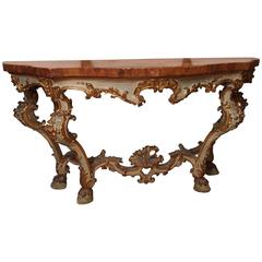 Italian Louis XV Parcel-Gilt and Painted Console with Faux Marble Top Italian Louis XV Parcel-Gilt and Painted Console with Faux Marble Top