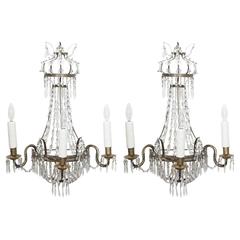 Pair of Italian Empire Wall Sconces of Brass with Crystal 9