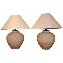 Pair of Late 19th Century Terracotta Wine Vessel Lamps