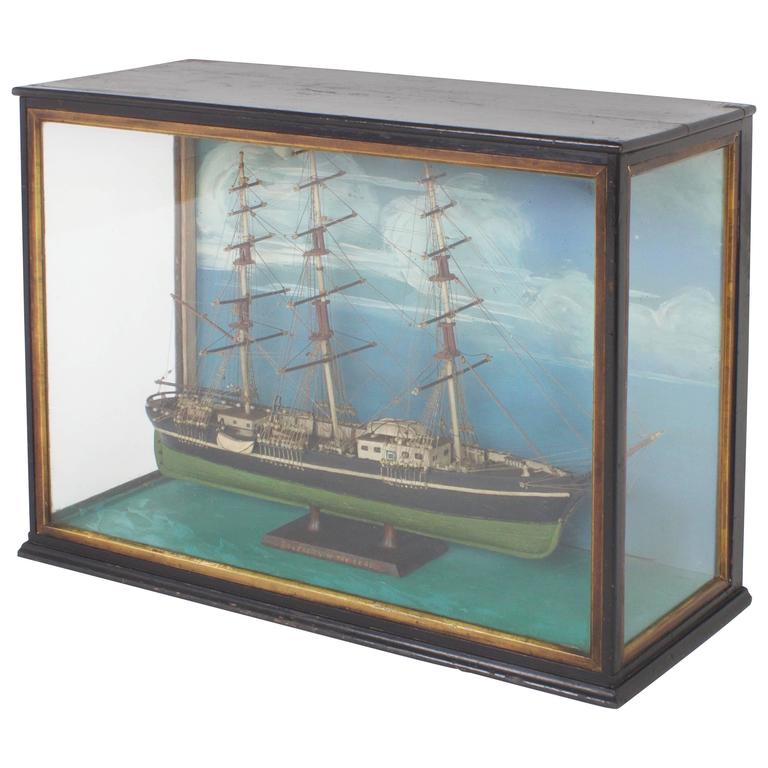 Vintage Handmade Boat Model Diorama For Sale at 1stdibs