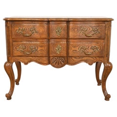 Baker Furniture French Provincial Louis XV Carved Oak and Burl Wood Commode