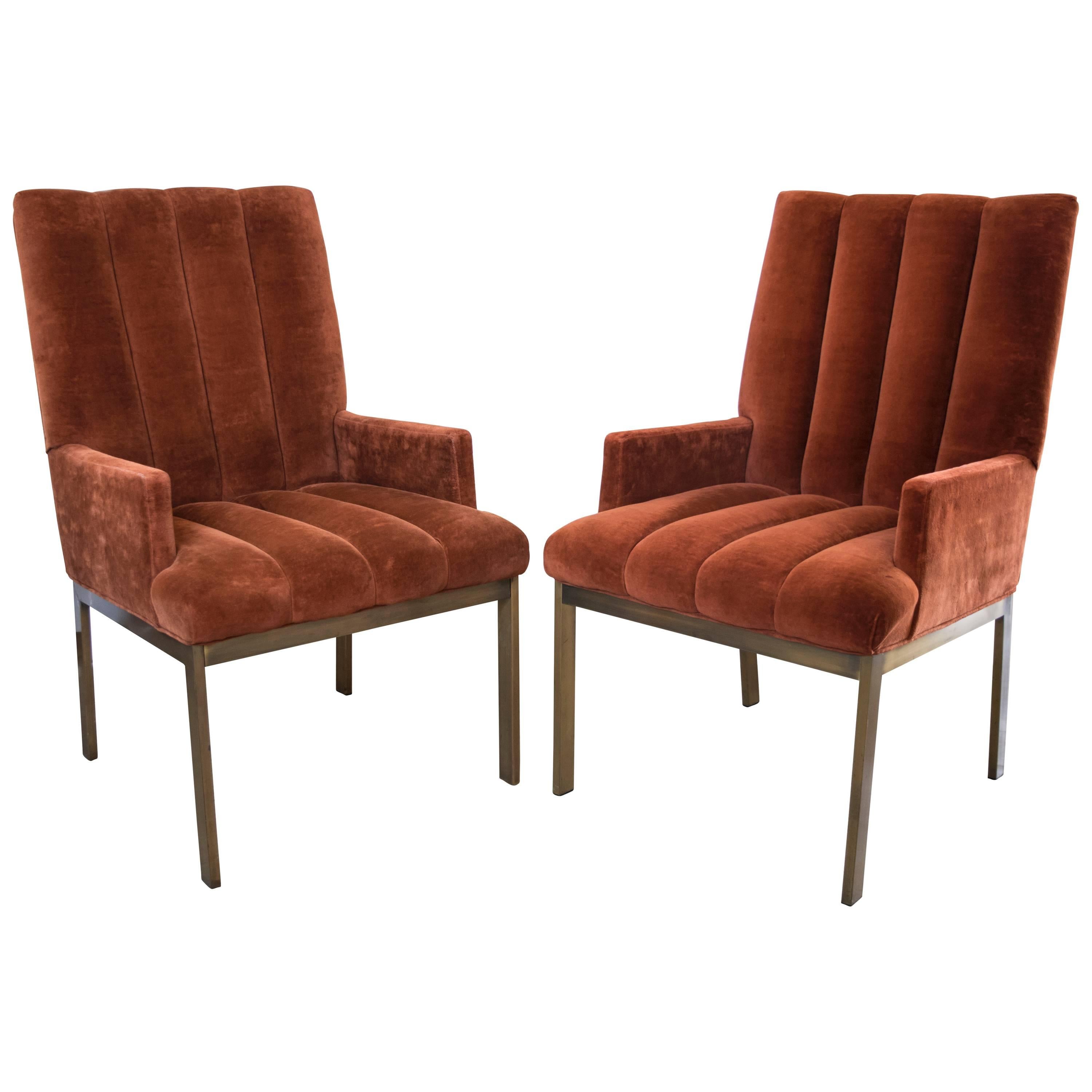 Pair of Side Chairs by Milo Baughman for Thayer Coggin with Brass Bases For Sale