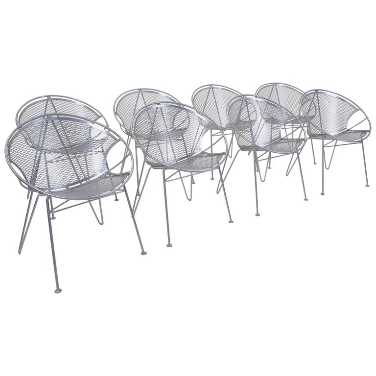 Eight John Salterini Outdoor Dining Chairs Hoop Design With Rare Eight John Salterini Outdoor Dining Chairs Hoop Design With Rare Hairpin Legs For