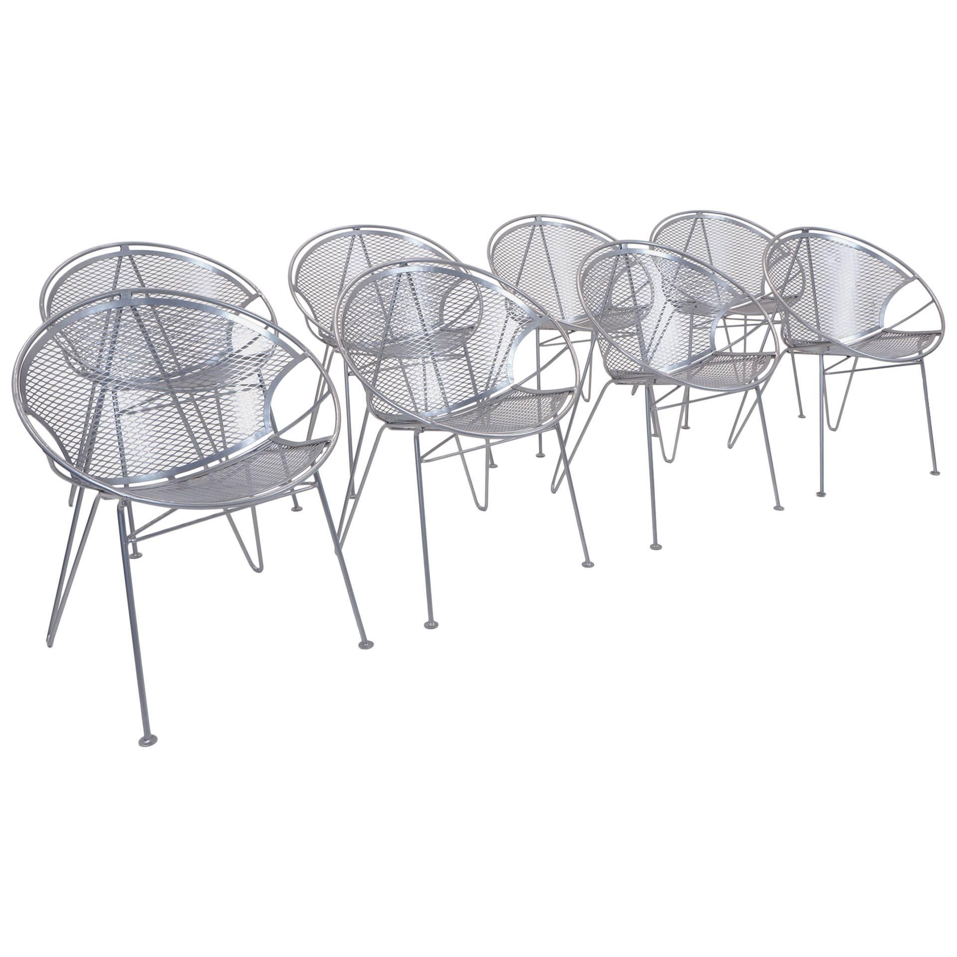 Eight John Salterini Outdoor Dining Chairs, Hoop Design with Rare Hairpin Legs