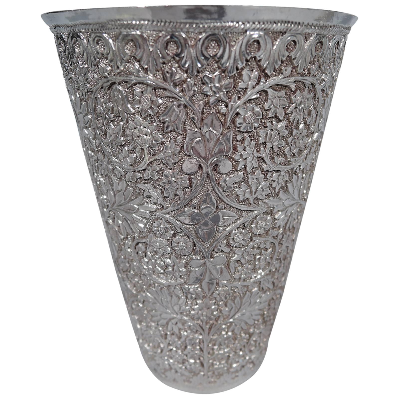 Antique Indian Silver Tumbler with Flowers