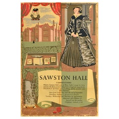 Original Vintage England Travel Poster Sawston Hall Cambridgeshire Mary Tudor