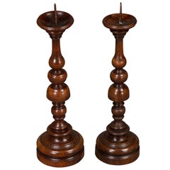 Fine and Large Pair of Early 18th Century Walnut Pricket Candlesticks