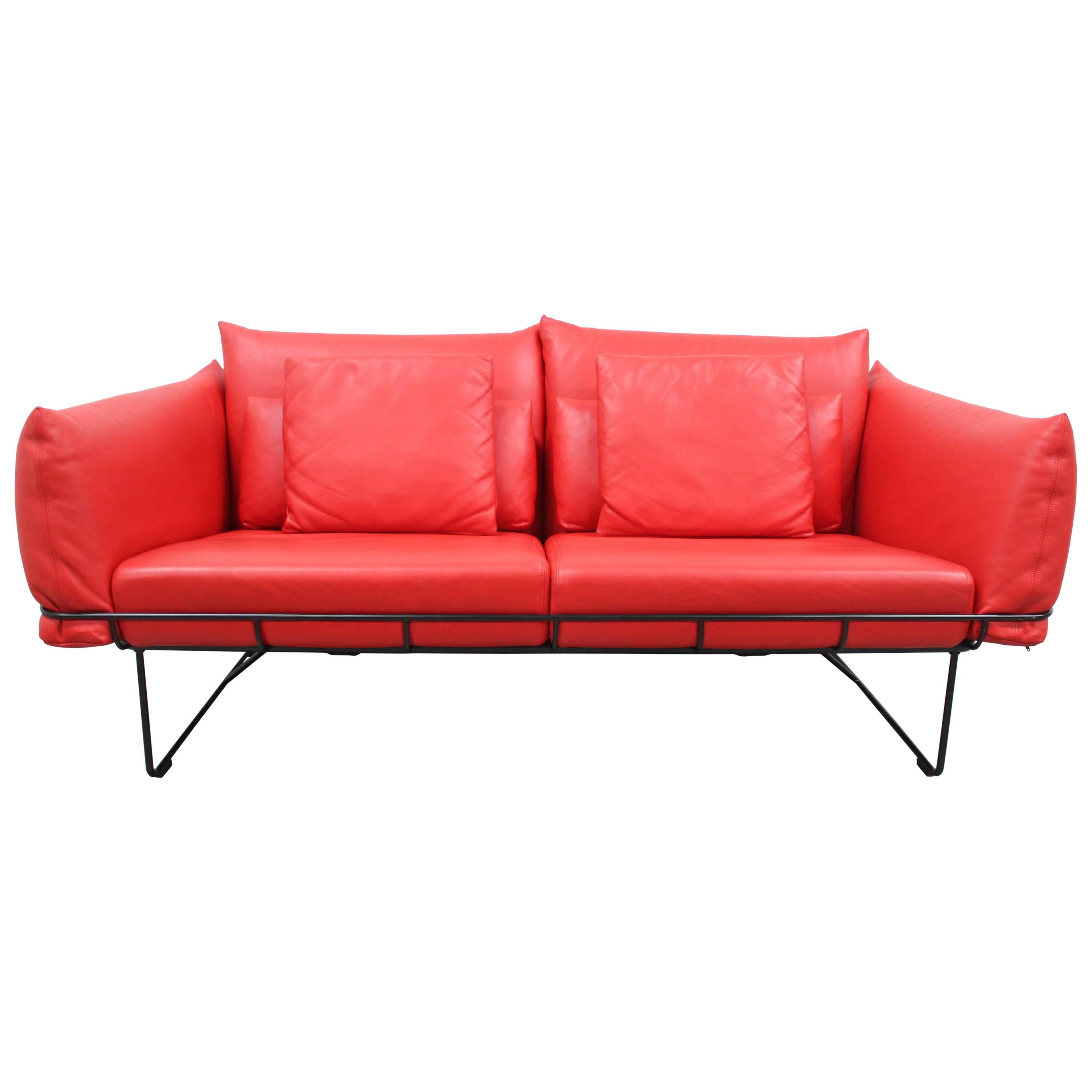 Herman Miller "Wireframe" Two-Seat Sofa in Red "MCL" Leather by Hecht & Colin