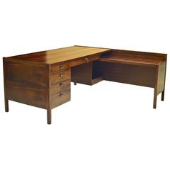 Used Bold All-Palisander Executive Desk and Return by Edward Wormley for Dunbar