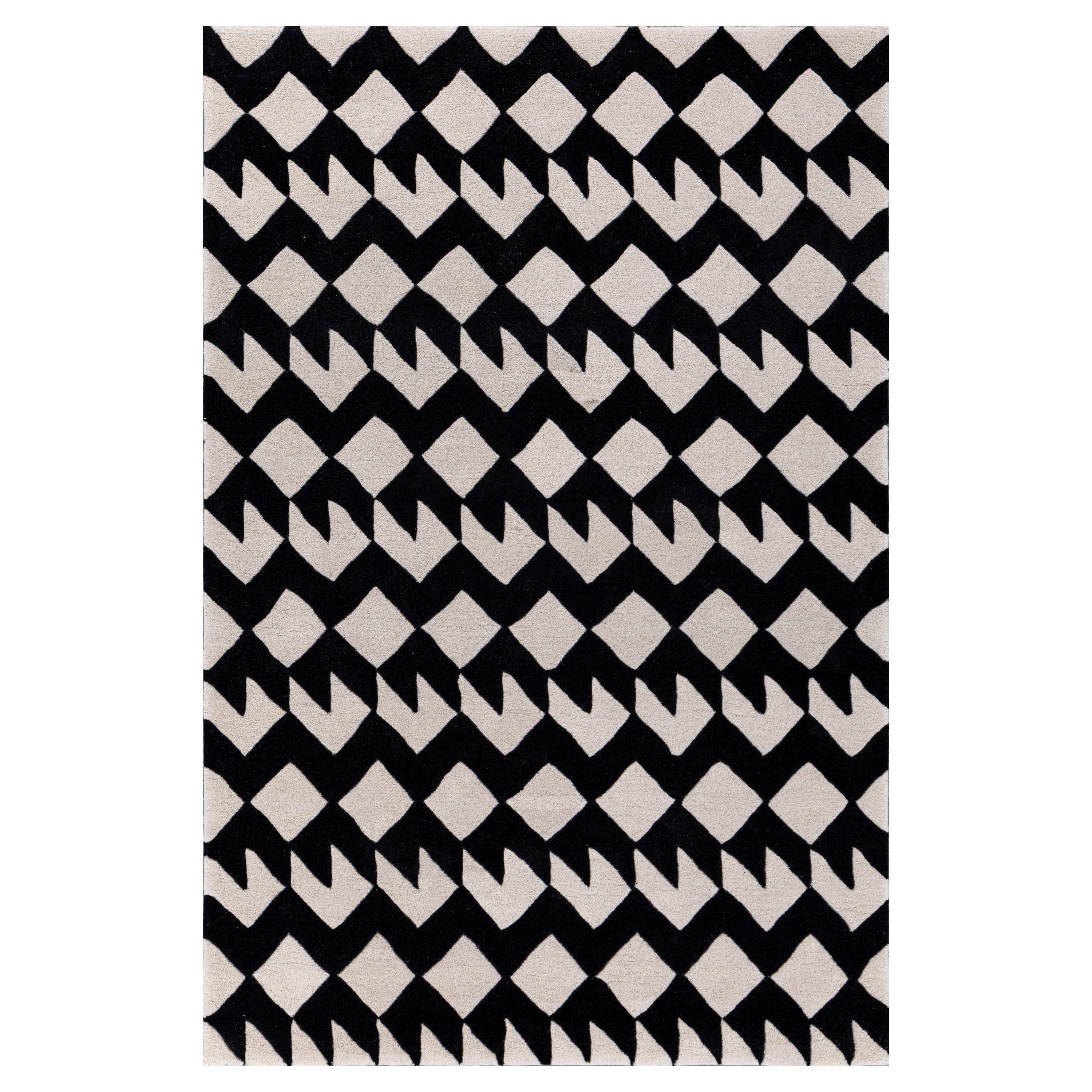 Jaipur Teppiche 4x6 Füße Hand getuftet Teppich Wolle modern Grau Und Schwarz Teppich im Angebot