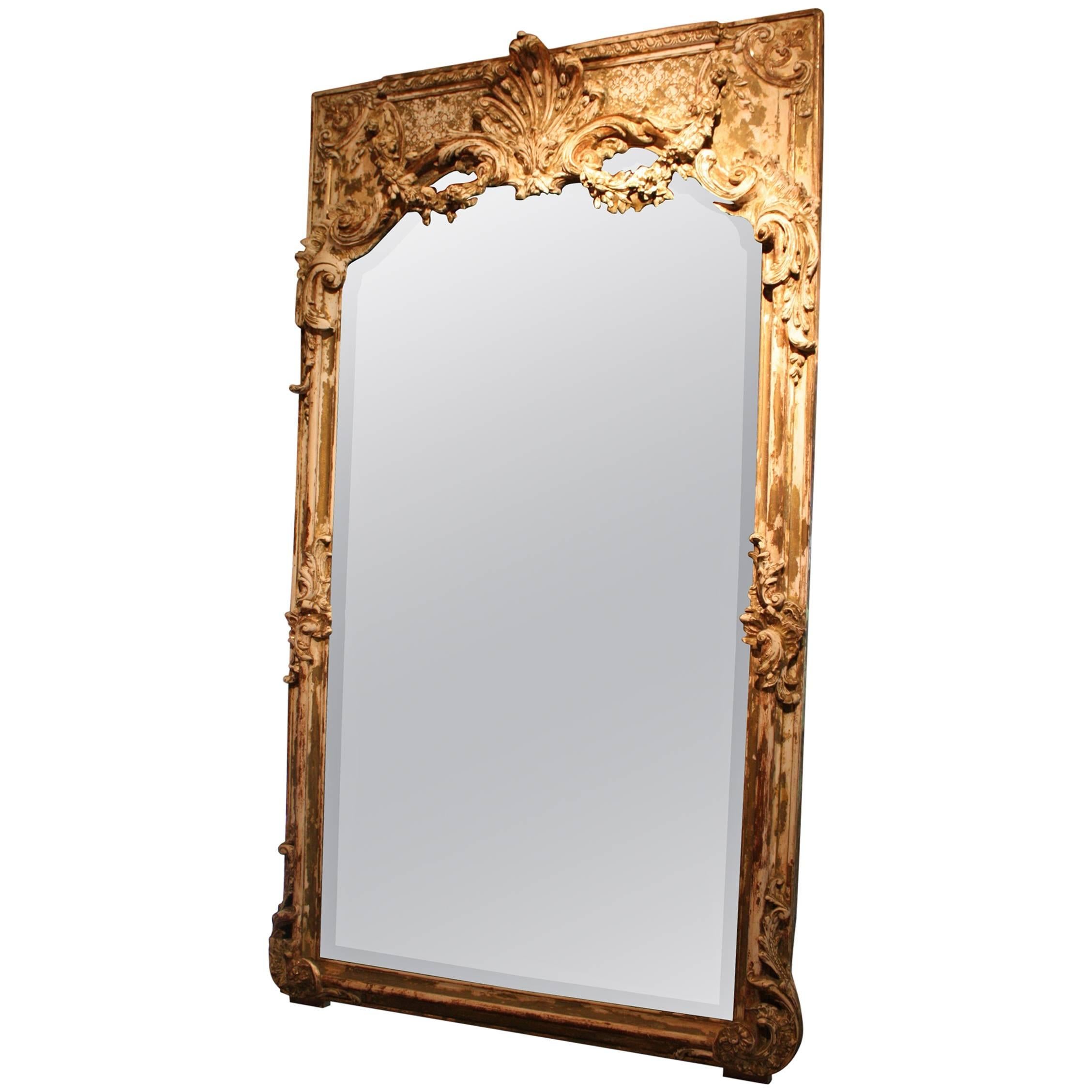 Large Painted French Mirror with Cartouche