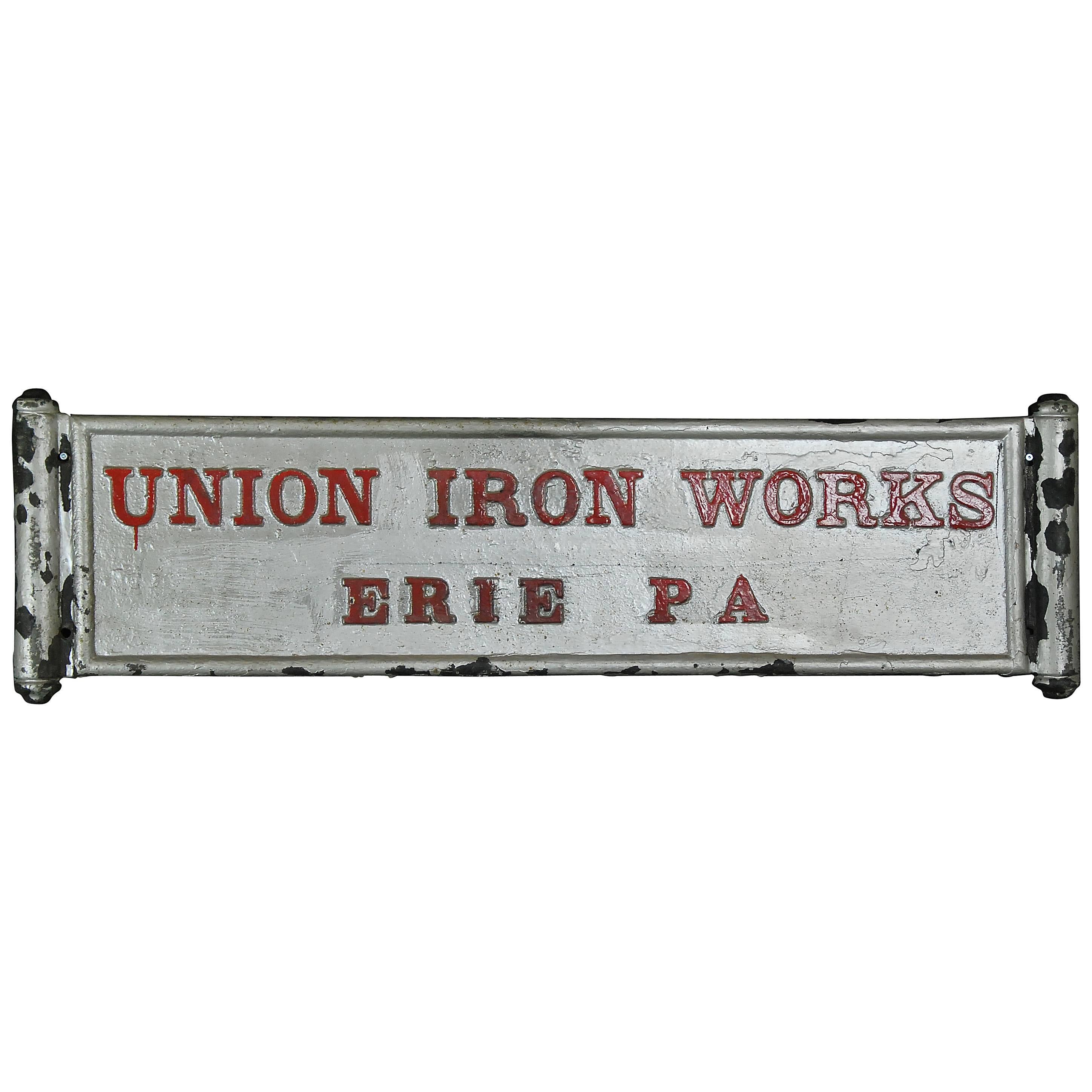 1920 Cast Iron Wall Plaque, Union Iron Works, Erie, PA