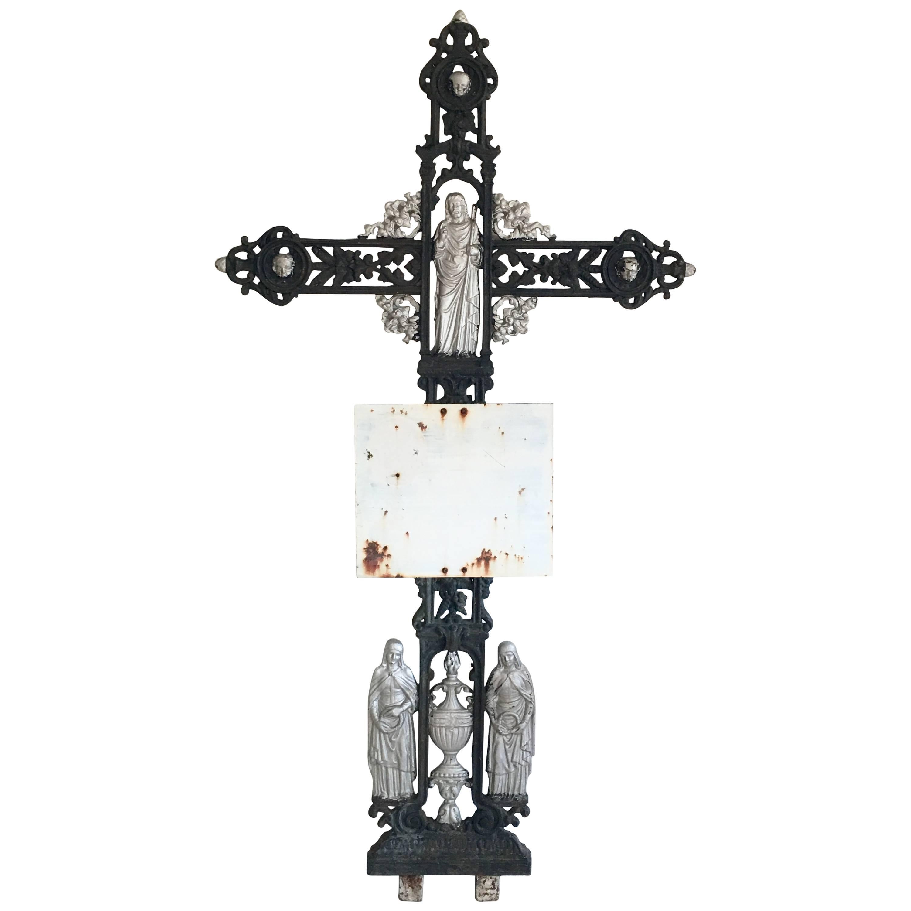 Antique French Cast Iron Architectural Louis XVI Style Grave Marker-Crucifix For Sale