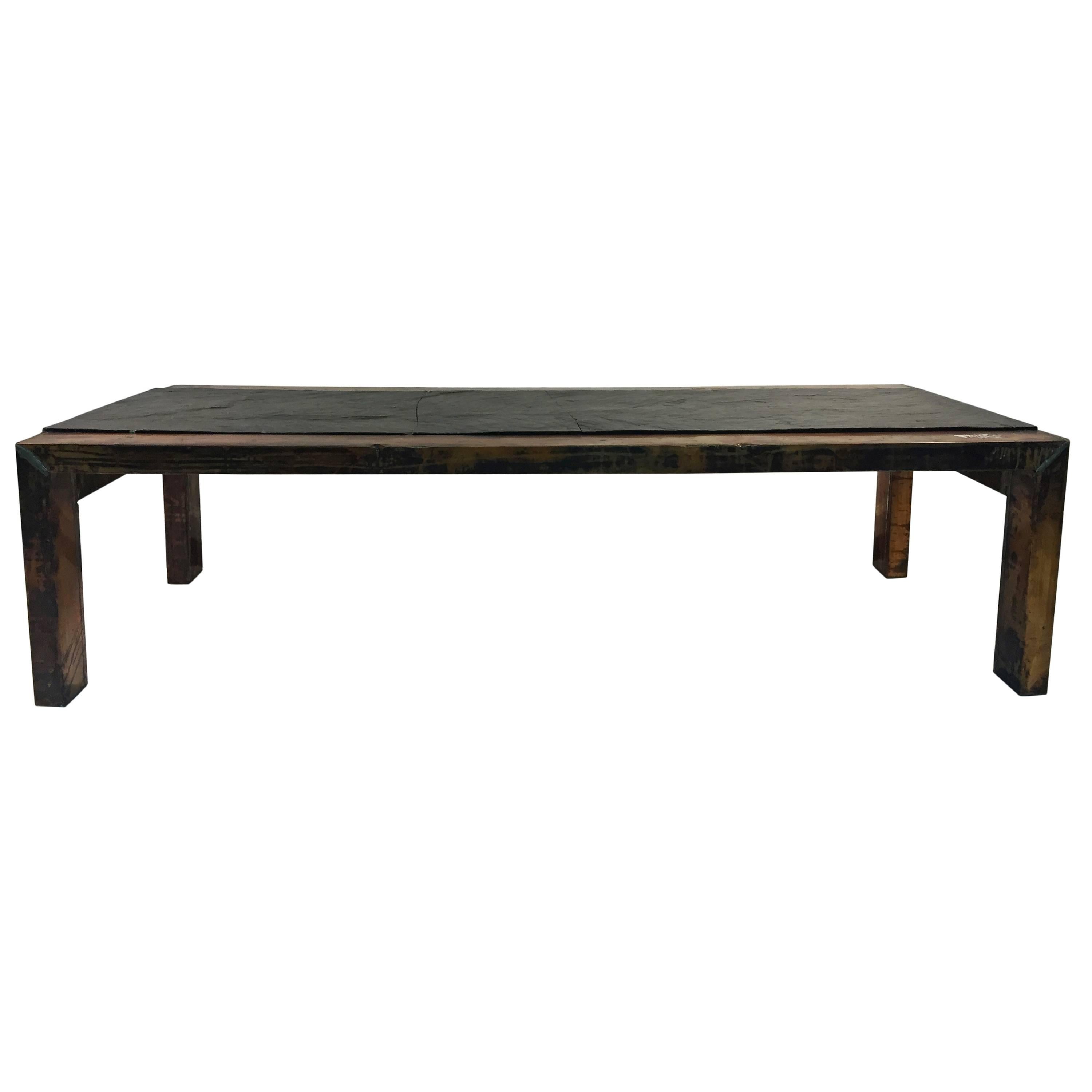 Substantial Slate Top Coffee or Cocktail Table Attributed to Paul Evans For Sale