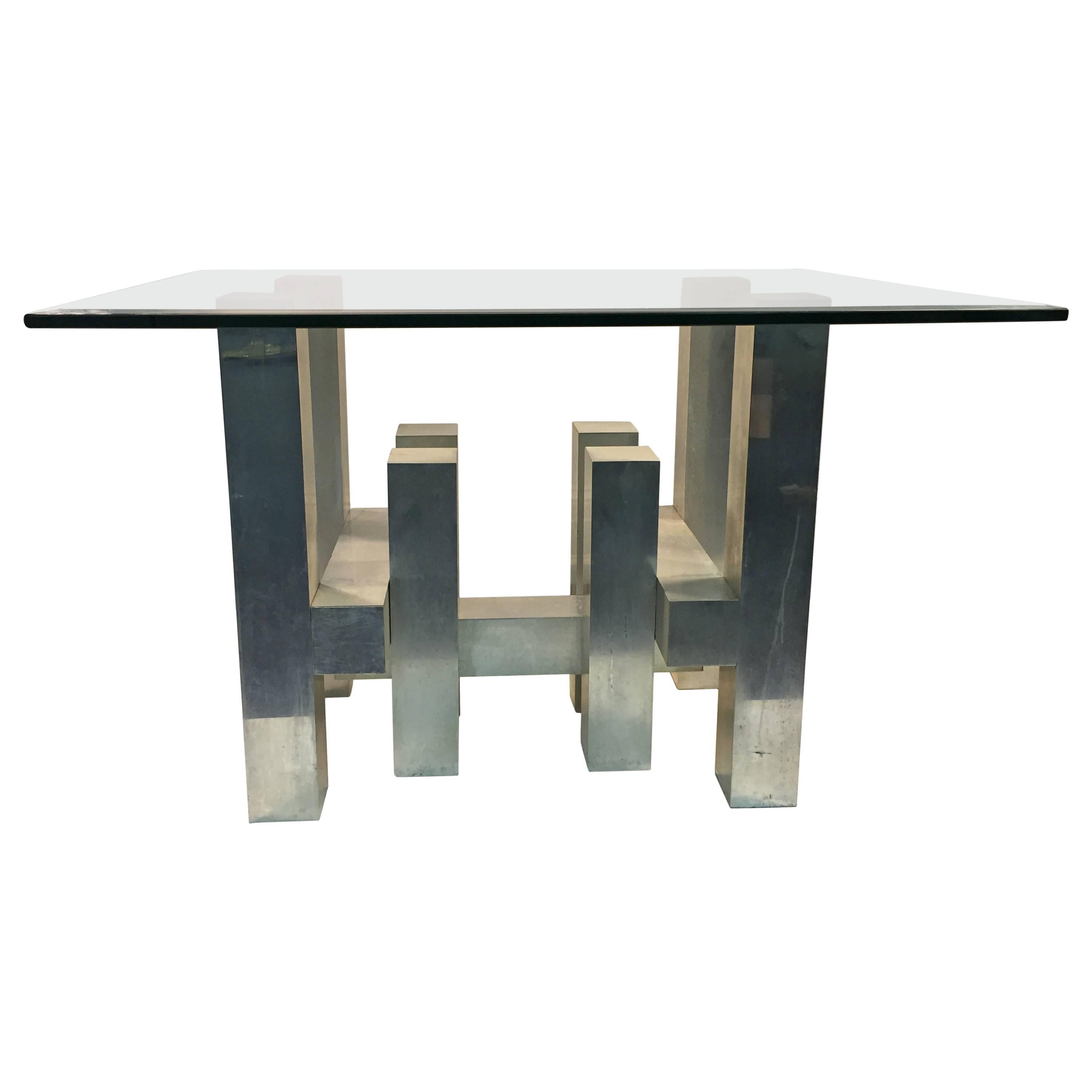 Paul Evans Style Aluminum Geometric Cityscape Dining Room Table For Sale
