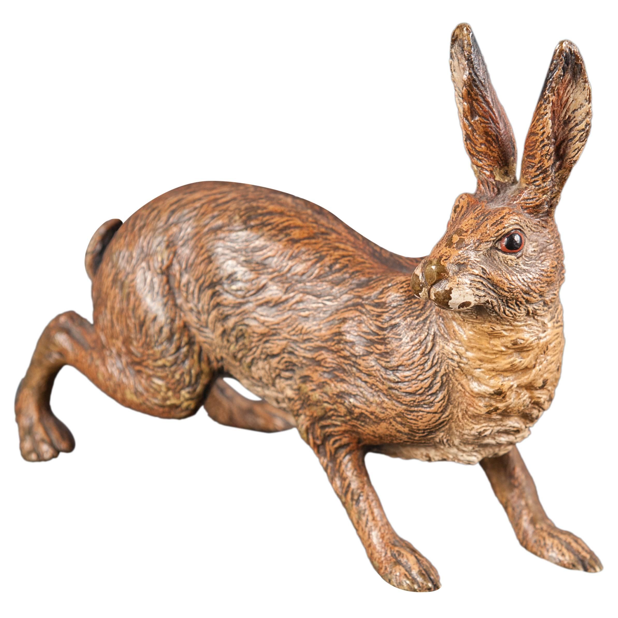 Nice and Rare Vienna Bronze Hare Signed Bergman, circa 1900