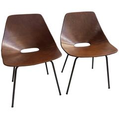 Pair of Leather Pierre Guariche 'Tonneau' Chairs