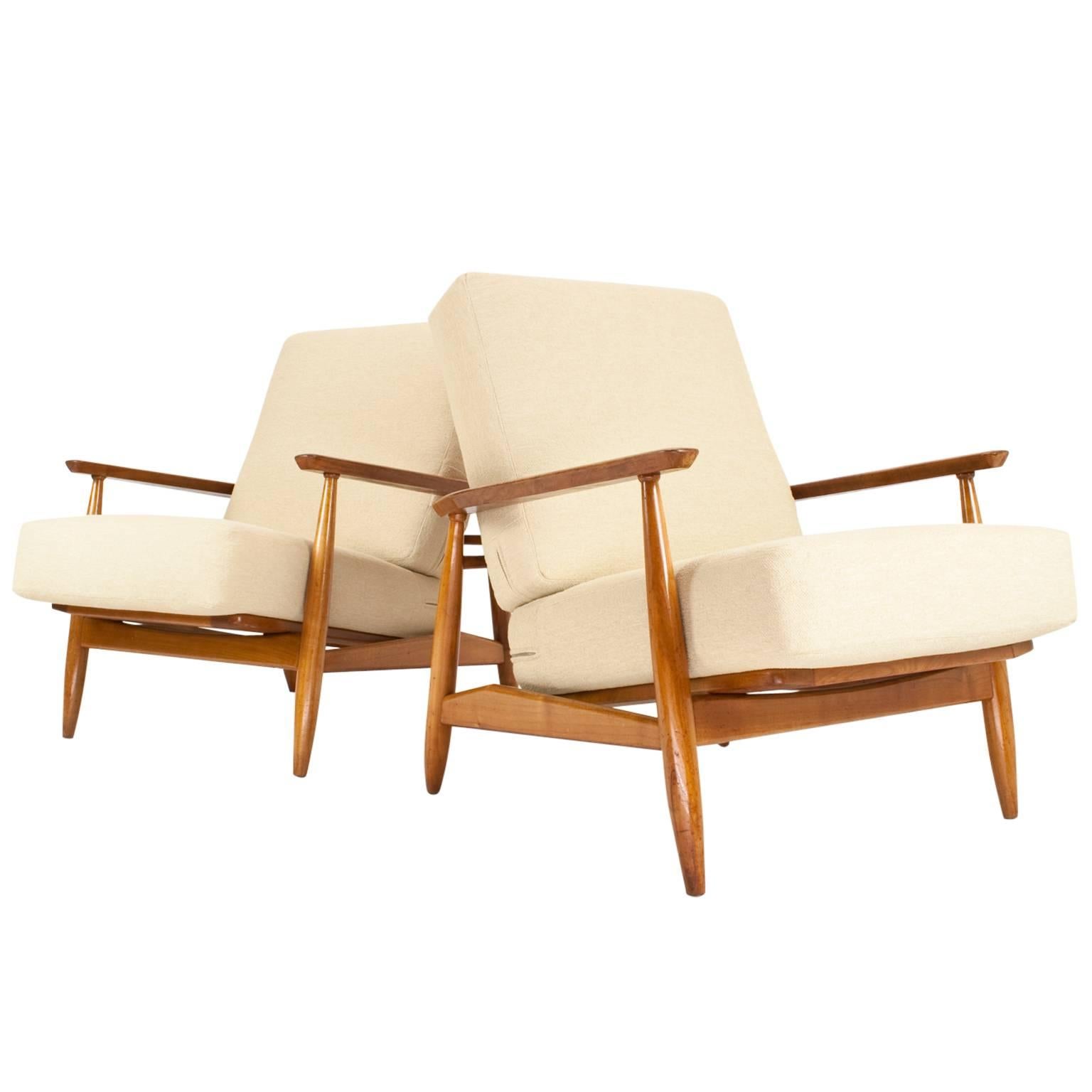 Beautiful Pair of Danish Modern Easy Chairs 1960s, New Upholstered