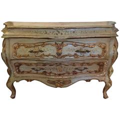 Vintage Venetian Rococo Painted and Parcel-Gilt Commode