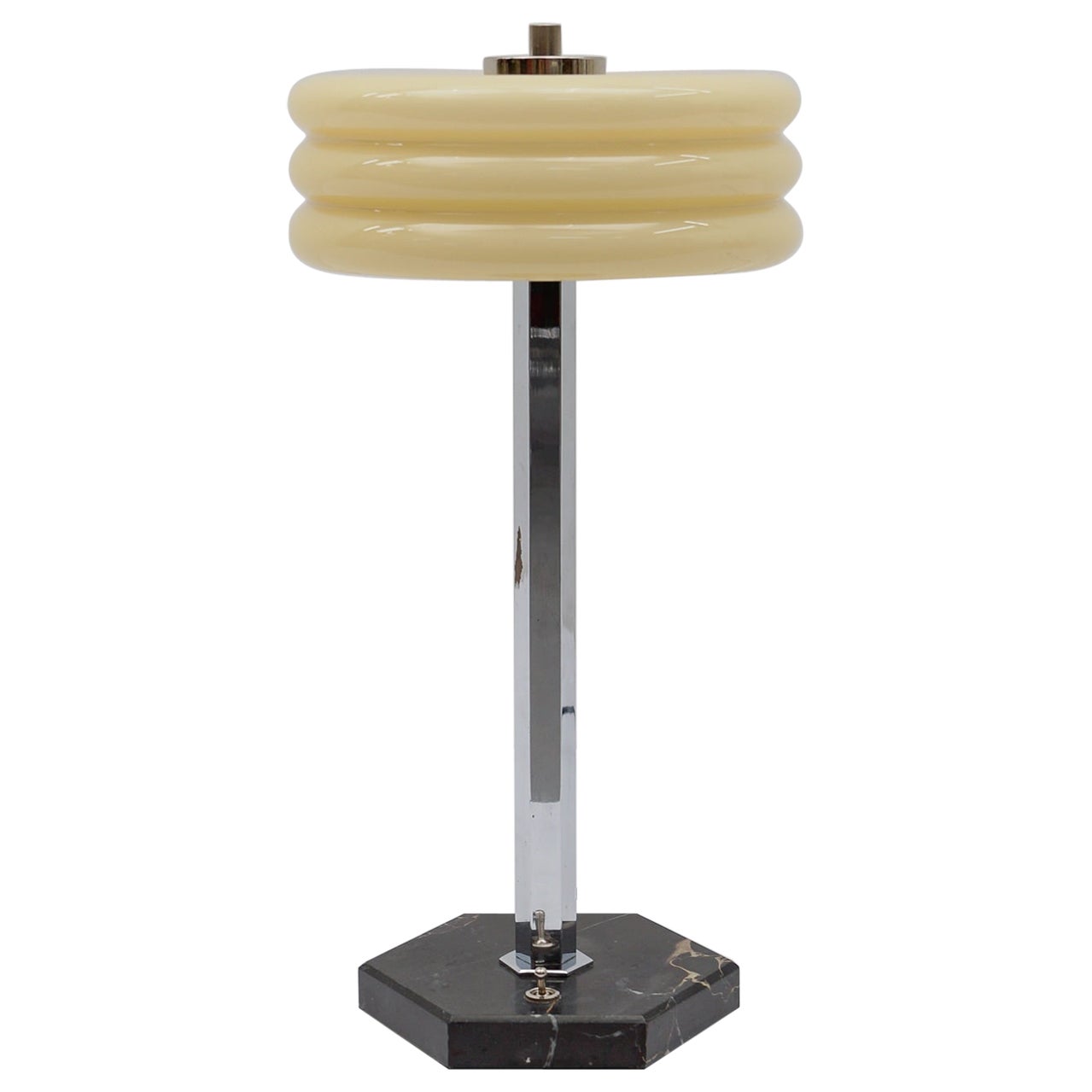 Art Deco Chrome Table Lamp with Glass Shade and Marble Base, 1940s, Germany