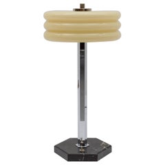 Art Deco Chrome Table Lamp with Glass Shade and Marble Base, 1940s, Germany