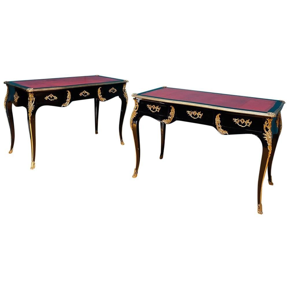 Pair of Louis XV Style Double-Sided Black Lacquered Desks For Sale
