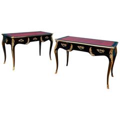 Pair of Louis XV Style Double-Sided Black Lacquered Desks