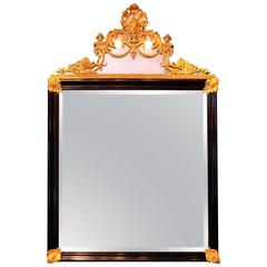 Black Lacquer French Regence Queen Anne Revival Mirror