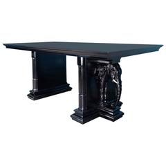 1940s Black Lacquered Elephant Motif Table