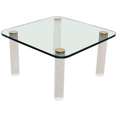 Mid-Century Modern Pace Glass, Brass and Lucite Occasional Table