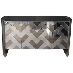 Vintage Mid-Century Modern Ello Chrome, Smoked Glass & Mirror Credenza / Sideboard