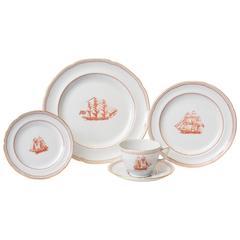 Vintage Complete Service for 12, 52 Pieces Spode "Tradewinds" Red Clipper Ships