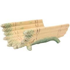 Antique Majolica Asparagus Cradle, Hand-Painted with Pedestal Feet