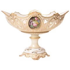 19th Century Old Paris Porcelain Centerpiece, Hand-Painted Florals