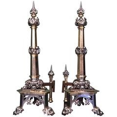 Repousse and Bronze Andirons