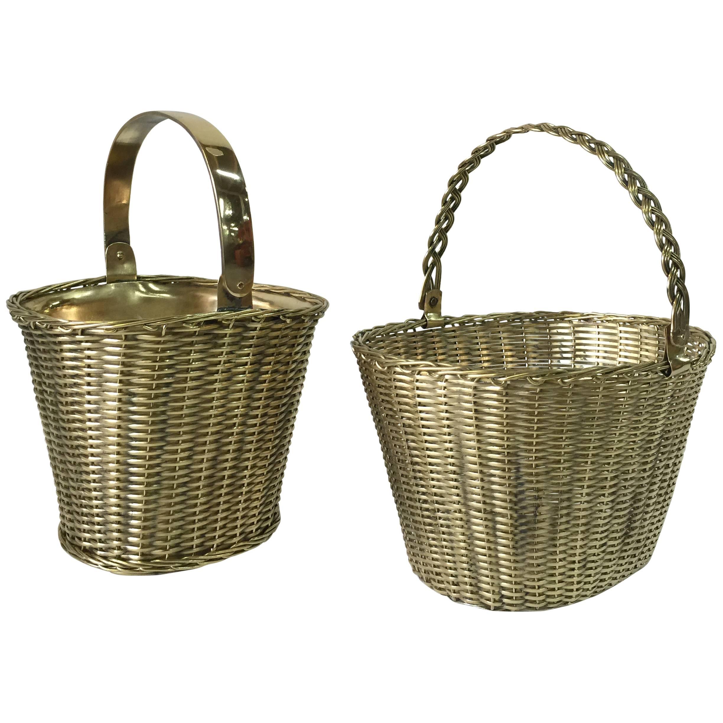 Pair of Polished Brass Orchid Baskets  For Sale