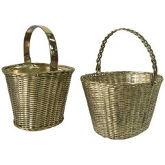 Pair of Polished Brass Orchid Baskets 