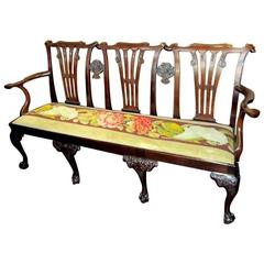 Antique Irish Chippendale George II Style Mahogany Triple Chairback Settee